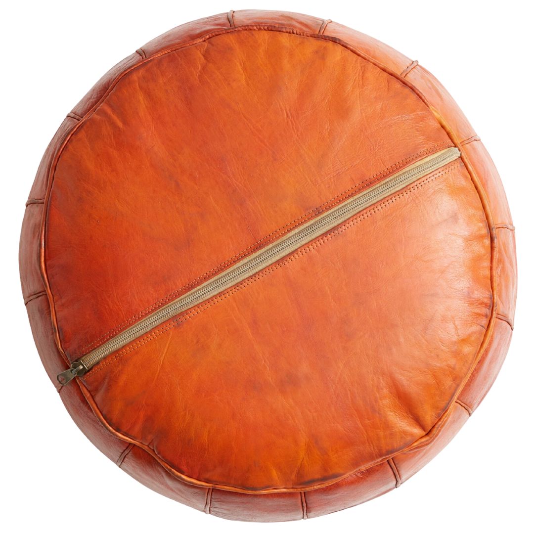 Deluxe Moroccan Leather Pouffe - Saffron